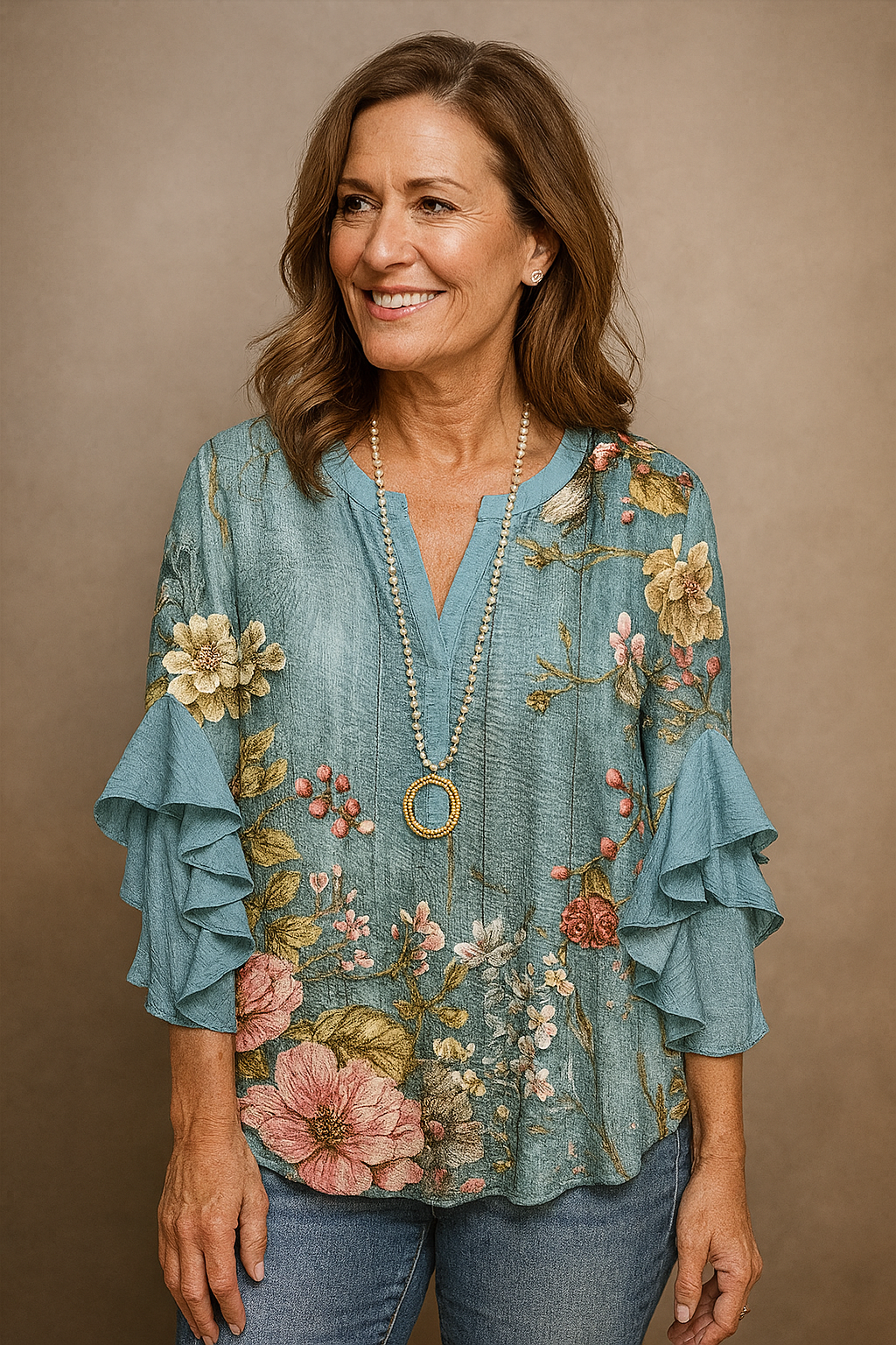 Celestine™ | Vintage Floral Ruffle Blouse