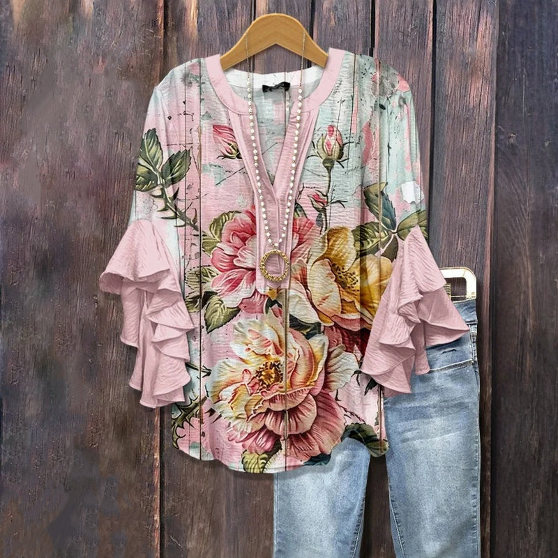 Vintage Blouse with Floral Print