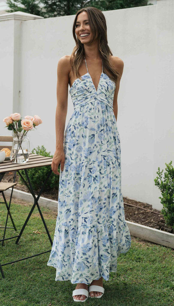 Louise™ | Floral Summer Maxi Dress with Halter Neck