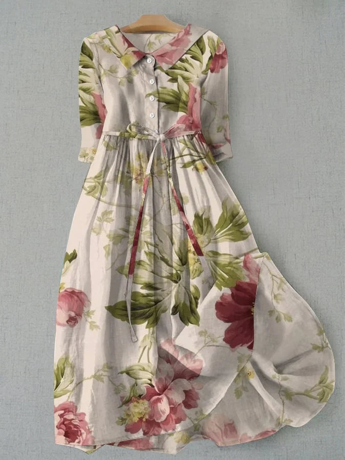 Baylee – Vintage Floral Dress with Lace-Up Waist
