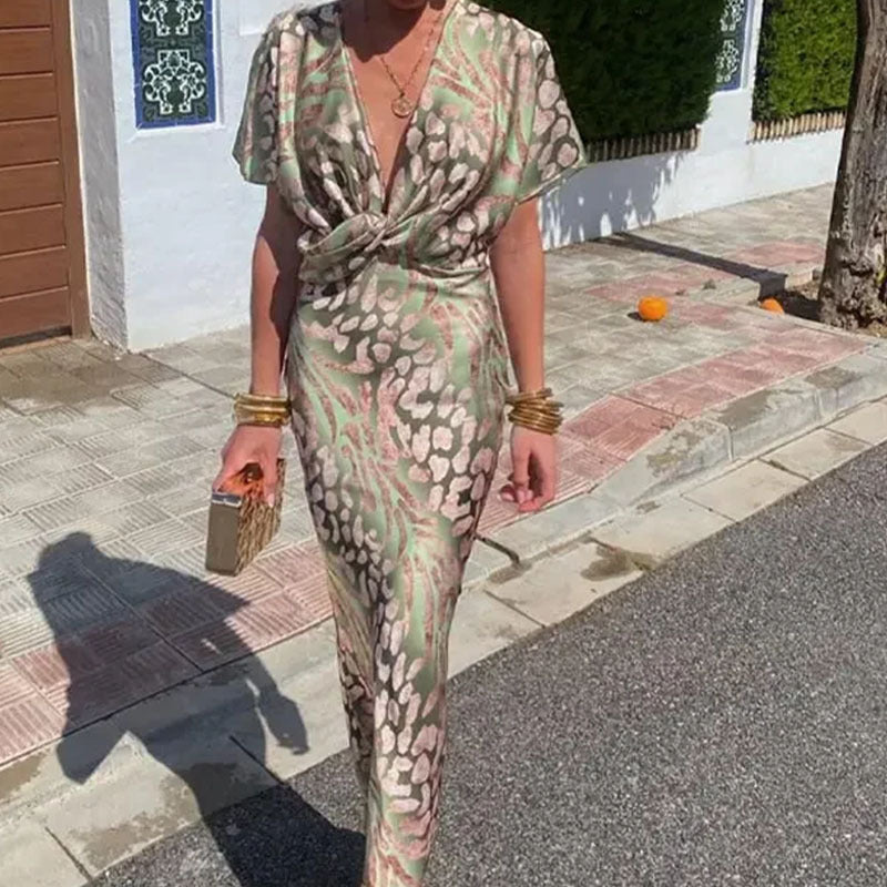 Isa™ | Elegant Silk V-Neck Dress