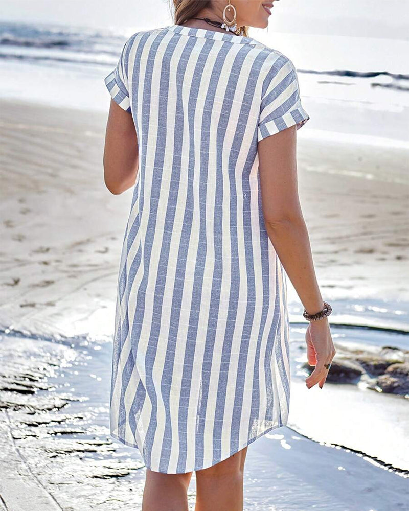 Martine™ - Elegant Striped Shirt Dress