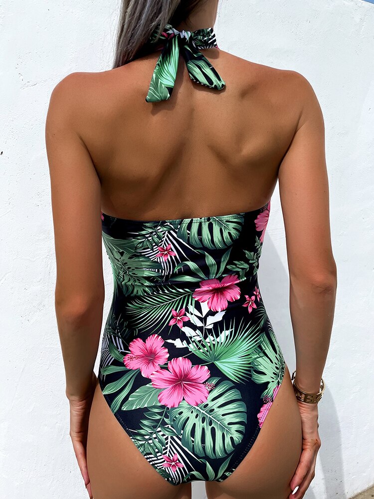Elowen™ – Tropical halter swimsuit with flattering bust