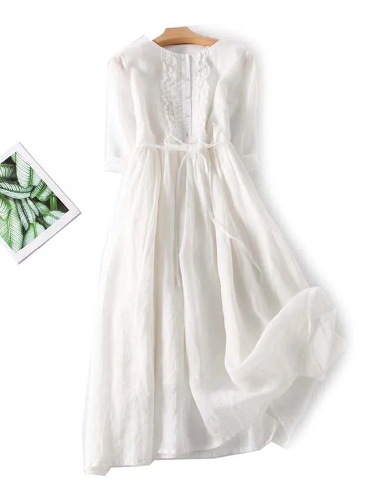 Arya – Women’s Retro-Style Dress with Round Neckline and Lace-Up Waist