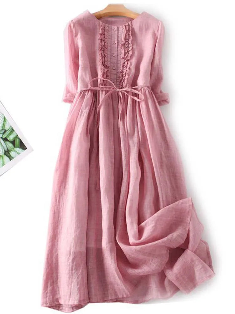 Arya – Women’s Retro-Style Dress with Round Neckline and Lace-Up Waist