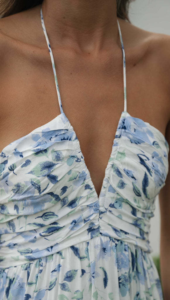 Louise™ | Floral Summer Maxi Dress with Halter Neck