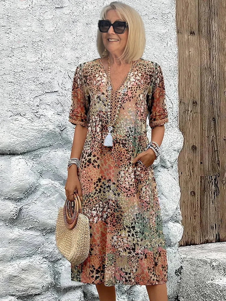 Celia™ | Boho Print Midi Dress