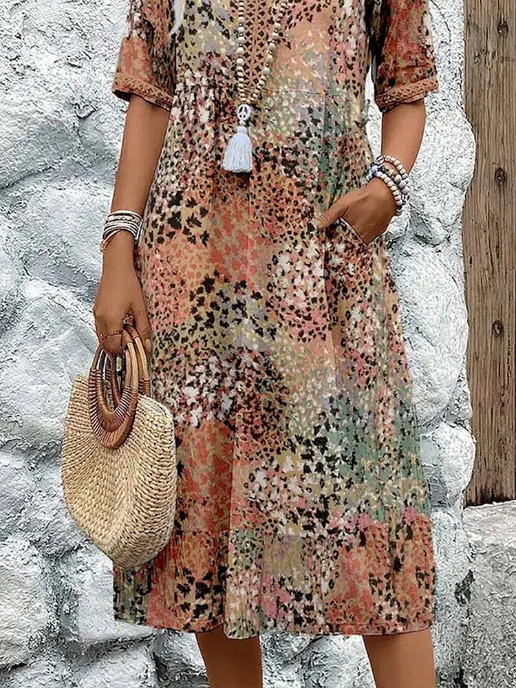 Celia™ | Boho Print Midi Dress