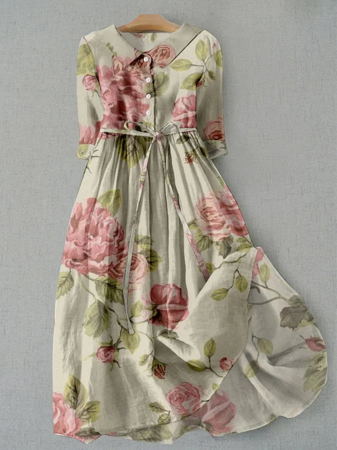 Marley – Vintage Dress with Lace-Up Detail and Floral Print