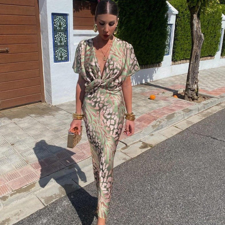 Isa™ | Elegant Silk V-Neck Dress