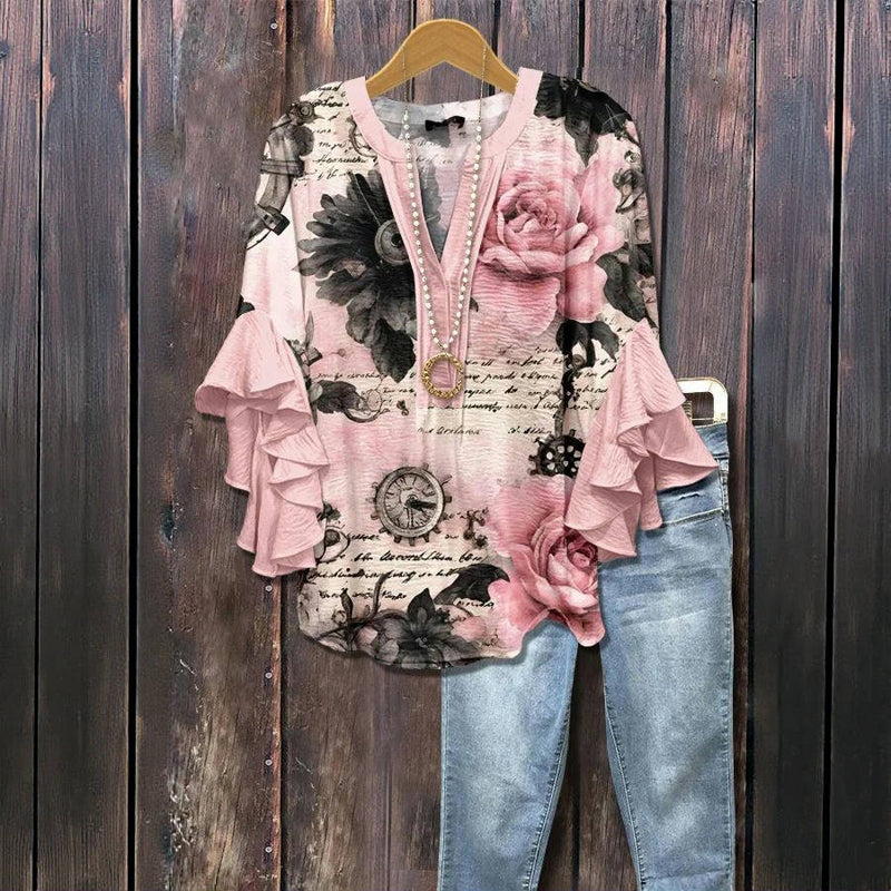 Vintage Blouse with Floral Print