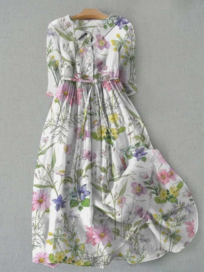 Dahlia – Summer Floral A-Line Dress with Lace-Up Waist