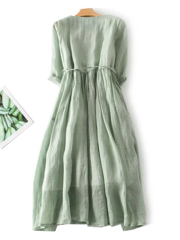 Arya – Women’s Retro-Style Dress with Round Neckline and Lace-Up Waist