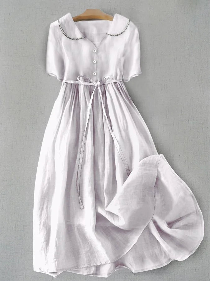 Isla – Elegant Cotton-Linen Dress with Half Sleeves