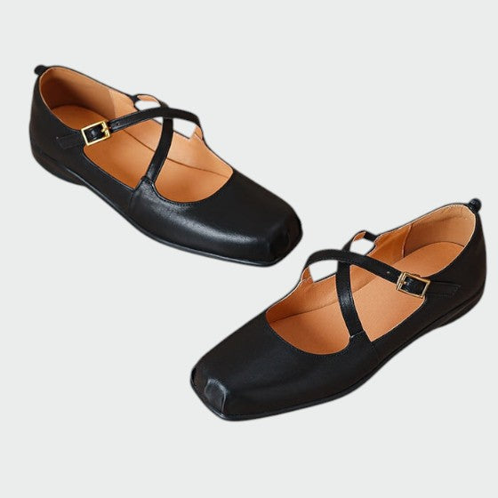 Olivia - Square-Toe Cross-Strap Mary Jane Shoes
